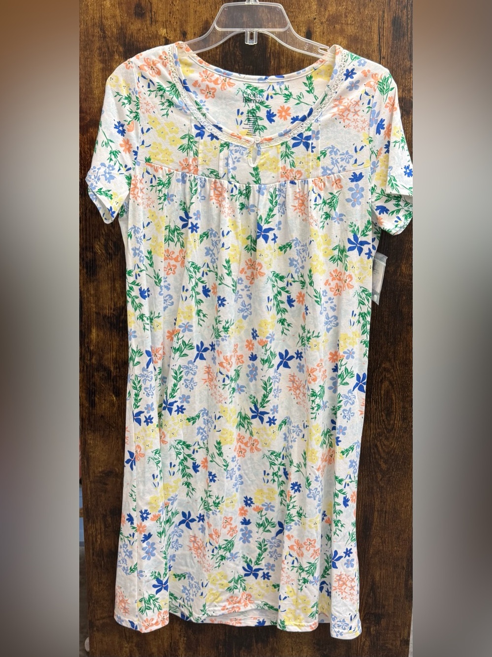 croft & barrow White Floral Nightshirt with Blue, Green & Peach Print